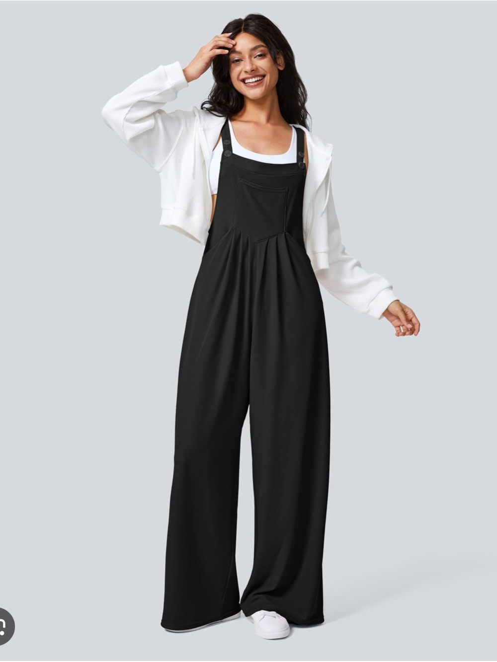 HALARA Black Wide-Leg Bib Jumpsuit with Adjustable Straps